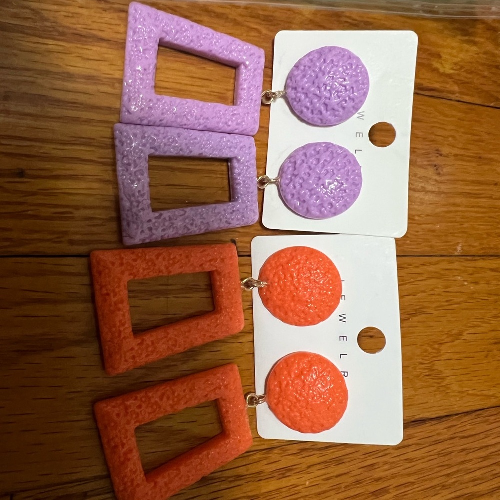 Purple and Orange Geometric Earrings Set